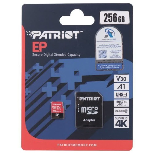 رم میکرو 256 گیگ پاتریوت Patriot EP A1 V30 U3 C10 90MB/s + خشاب