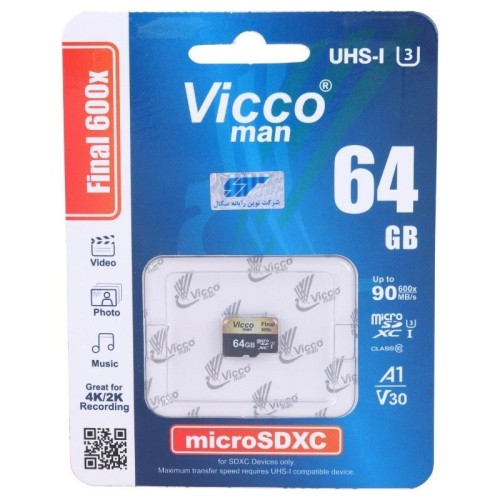 رم میکرو 64 گیگ ویکومن Vicco Man Final 600x A1 V30 U3 C10 90MB/s